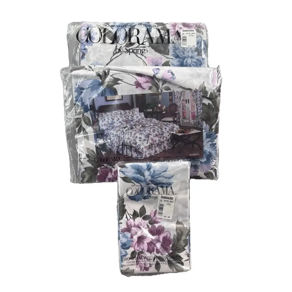 NWT 4 Piece Floral Sheet Set Double Size by Springs Colorama 180 Percale